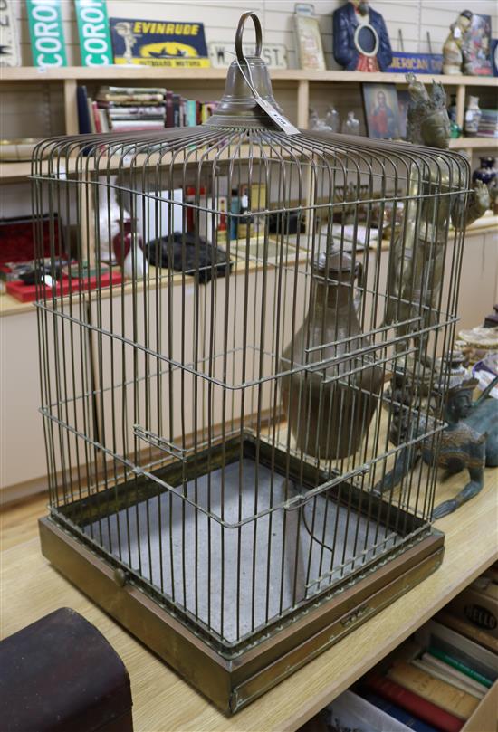 An early 20th century brass parrot cage overall height 88c,